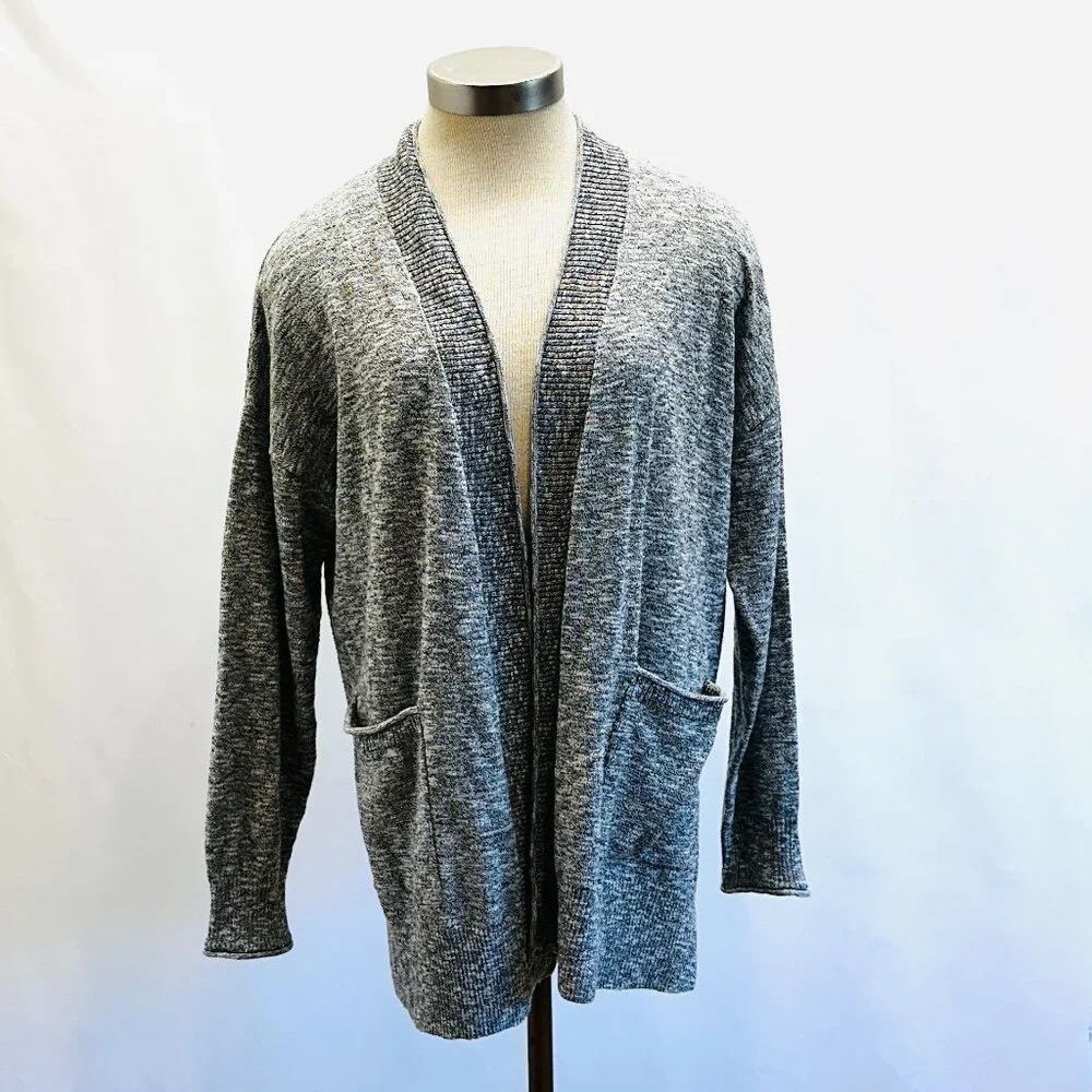 MADEWELL Women Long Sleeve Pockets Gray/White Cardigan Sweater Size Medium - Picture 1 of 11